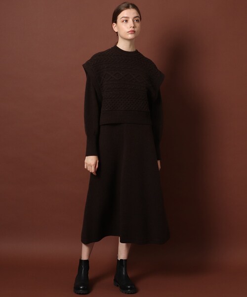 DRESSTERIOR（ドレステリア）の「◆【スタイリスト亀恭子さんコラボアイテム】【3WAY】ニットレイヤードワンピース（ワンピース・レディース・アイボリー/ブラウン系・38/36）」の15枚目の写真