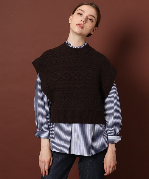 DRESSTERIOR（ドレステリア）の「◆【スタイリスト亀恭子さんコラボアイテム】【3WAY】ニットレイヤードワンピース（ワンピース・レディース・アイボリー/ブラウン系・38/36）」の9枚目の写真