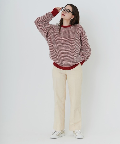TINA：JOJUN（ティーナジョジュン）の「ユニセックス ワッフルニット TINA：JOJUN（ニット/セーター・レディース・グリーン/レッド/ネイビー/オレンジ・M）」の5枚目の写真