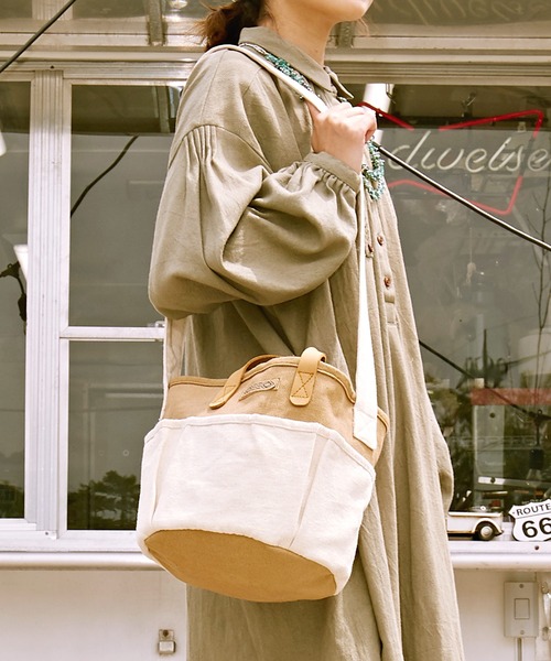チャイハネ（チャイハネ）の「【チャイハネ】コットンキャンバスWAYショルダーバッグ（ショルダーバッグ・レディース・カーキ/ナチュラル・FREE）」の2枚目の写真