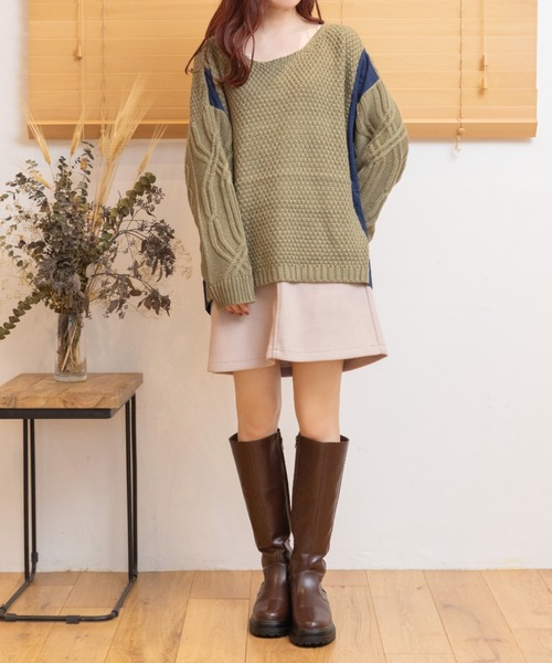 Mysa&Liina(ミーサリーナ)の「ゆるだぼデニム×ニットトップス(ニット/セーター・レディース・ブラック/カーキ/アイボリー・M)」の20枚目の写真