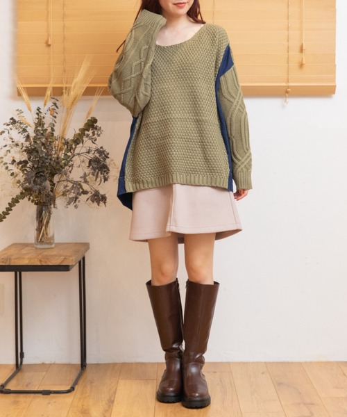 Mysa&Liina(ミーサリーナ)の「ゆるだぼデニム×ニットトップス(ニット/セーター・レディース・ブラック/カーキ/アイボリー・M)」の21枚目の写真