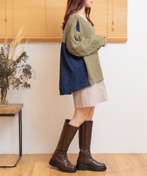Mysa&Liina(ミーサリーナ)の「ゆるだぼデニム×ニットトップス(ニット/セーター・レディース・ブラック/カーキ/アイボリー・M)」の22枚目の写真