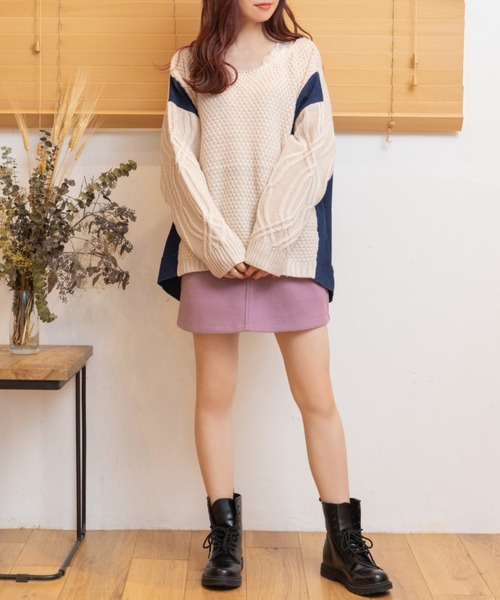 Mysa&Liina(ミーサリーナ)の「ゆるだぼデニム×ニットトップス(ニット/セーター・レディース・ブラック/カーキ/アイボリー・M)」の6枚目の写真