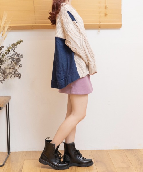 Mysa&Liina(ミーサリーナ)の「ゆるだぼデニム×ニットトップス(ニット/セーター・レディース・ブラック/カーキ/アイボリー・M)」の7枚目の写真