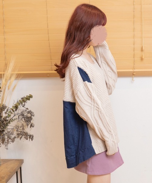 Mysa&Liina(ミーサリーナ)の「ゆるだぼデニム×ニットトップス(ニット/セーター・レディース・ブラック/カーキ/アイボリー・M)」の9枚目の写真