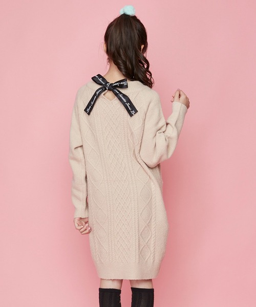 JENNI love（ジェニィラブ）の「マシュマロニットバックリボンワンピ（ワンピース・キッズ・ベージュ/ミント/パープル・130cm/140cm/150cm/160cm）」の2枚目の写真