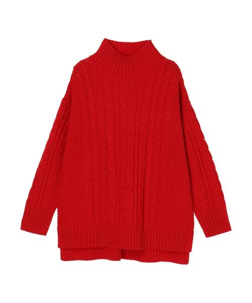 Green　Parks（グリーンパークス）の「モックネックケーブルニットプルオーバー＊（ニット/セーター・レディース・ブラック/レッド/アイボリー/モカ/イエロー/ターコイズブルー・FREE）」の18枚目の写真