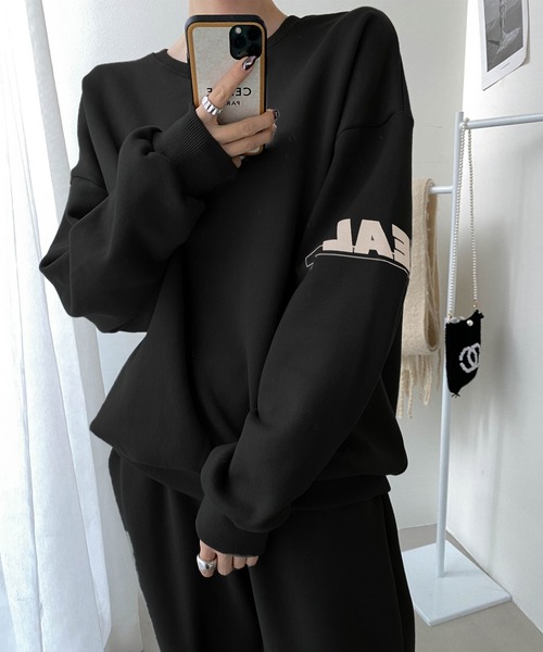 me+em select(ミームセレクト)の「【上下セット】裏起毛ロゴトレーナー&ジョガーパンツルームウェア SET【ユニセックス】(ルームウェア/パジャマ・レディース・ライトグレー/ブラック/カーキ・FREE)」の7枚目の写真