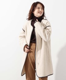 DRESKIP | 合皮パイピングボアコート(ノーカラーコート)