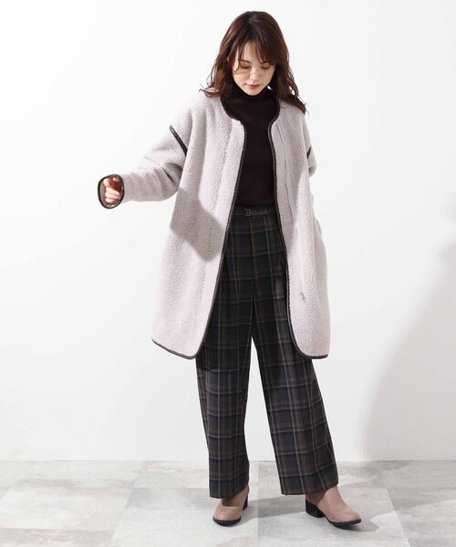 DRESKIP（ドレスキップ）の「◆合皮パイピングボアコート（ノーカラーコート・レディース・グレー/グレー系その他/ナチュラル/キャメル・00）」の19枚目の写真