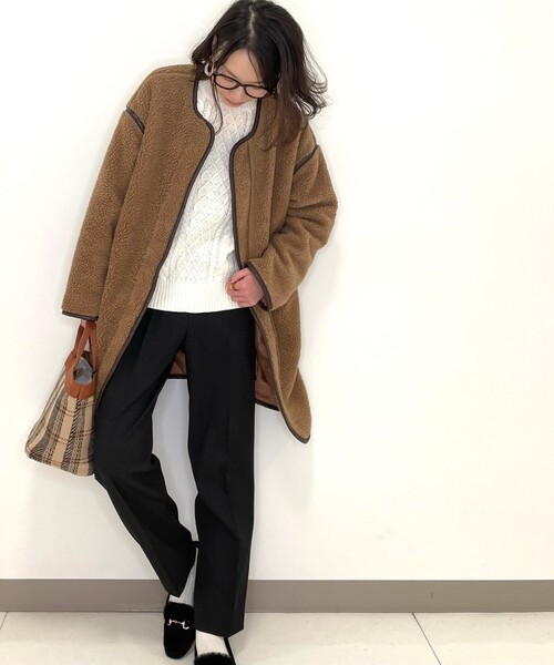 DRESKIP（ドレスキップ）の「◆合皮パイピングボアコート（ノーカラーコート・レディース・グレー/グレー系その他/ナチュラル/キャメル・00）」の12枚目の写真
