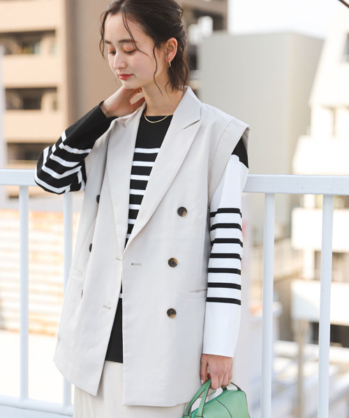 SENSE OF PLACE by URBAN RESEARCH（センスオブプレイスバイアーバンリサーチ）の「ミラノリブボーダーセーター（ニット/セーター・レディース・ブルー系その他/ブラック系その他/ホワイト系その他/グリーン系その他・ONE）」の2枚目の写真