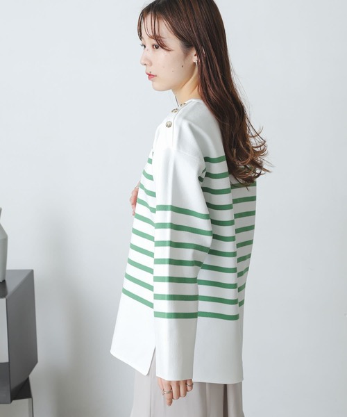 SENSE OF PLACE by URBAN RESEARCH（センスオブプレイスバイアーバンリサーチ）の「ミラノリブボーダーセーター（ニット/セーター・レディース・ブルー系その他/ブラック系その他/ホワイト系その他/グリーン系その他・ONE）」の20枚目の写真