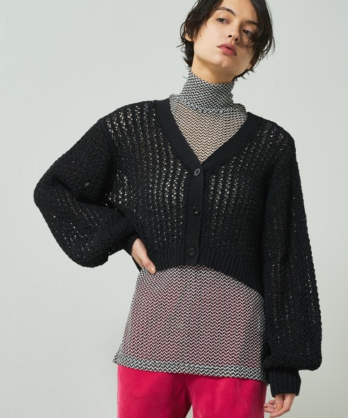 Lui's（ルイス）の「透かし編みボリュームショートカーディガン（カーディガン/ボレロ・レディース・ホワイト/ブラック/グリーン・FREE）」の3枚目の写真