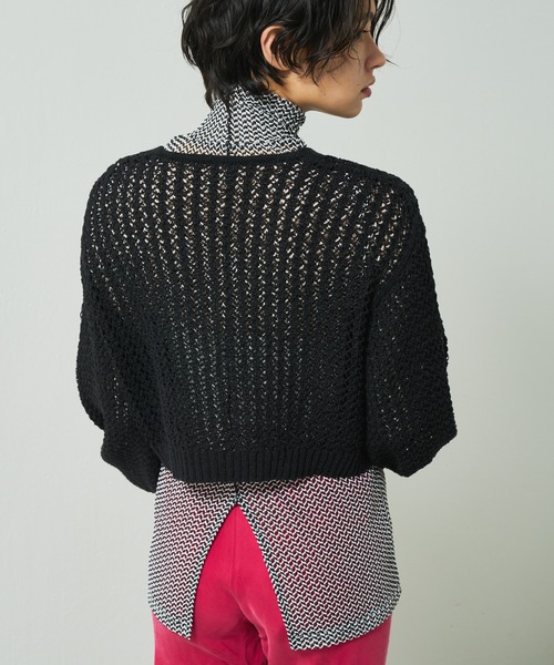 Lui's（ルイス）の「透かし編みボリュームショートカーディガン（カーディガン/ボレロ・レディース・ホワイト/ブラック/グリーン・FREE）」の9枚目の写真