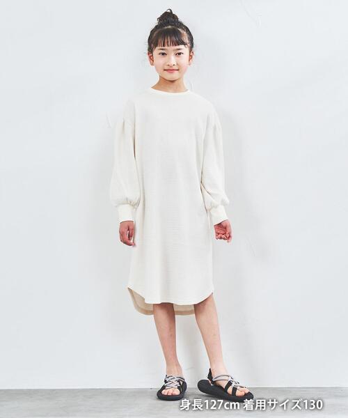coen（コーエン）の「[洗える]ハニカムワッフルリラックスロングスリーブワンピース（ワンピース・キッズ・オフホワイト/ブラック・100/110/120/130/140/150）」の3枚目の写真