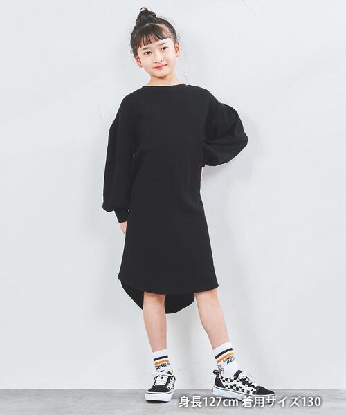 coen（コーエン）の「[洗える]ハニカムワッフルリラックスロングスリーブワンピース（ワンピース・キッズ・オフホワイト/ブラック・100/110/120/130/140/150）」の8枚目の写真