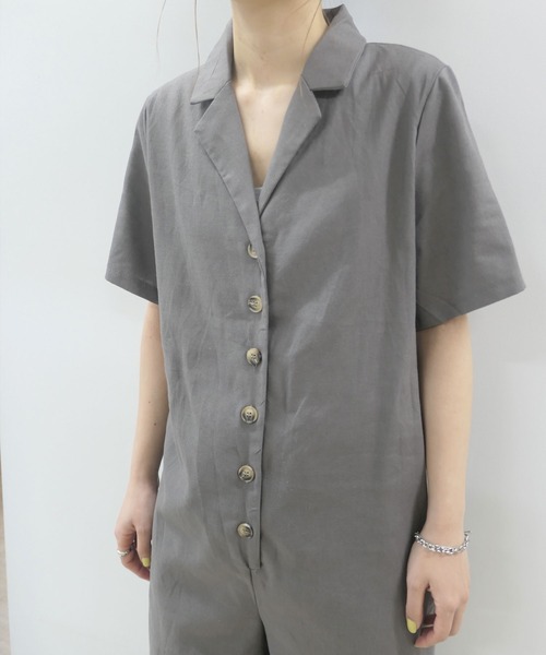 CORNERS(コーナーズ)の「リネンライクシャツオールインワン(つなぎ/オールインワン・レディース・グレー/アイボリー/モカ・M)」の9枚目の写真