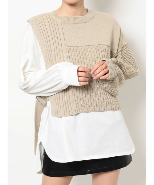 EVRIS（エヴリス）の「アシメレイヤードニットトップス（ニット/セーター・レディース・ブラック/ベージュ/パープル・FREE）」の3枚目の写真