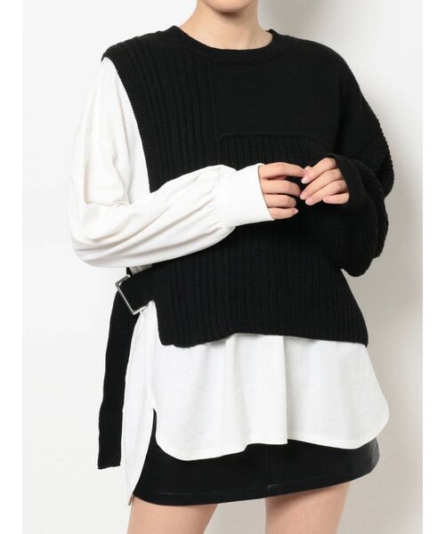 EVRIS（エヴリス）の「アシメレイヤードニットトップス（ニット/セーター・レディース・ブラック/ベージュ/パープル・FREE）」の2枚目の写真