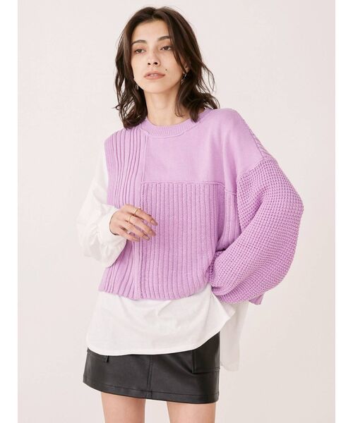 EVRIS（エヴリス）の「アシメレイヤードニットトップス（ニット/セーター・レディース・ブラック/ベージュ/パープル・FREE）」の4枚目の写真