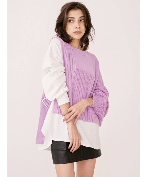 EVRIS（エヴリス）の「アシメレイヤードニットトップス（ニット/セーター・レディース・ブラック/ベージュ/パープル・FREE）」の5枚目の写真