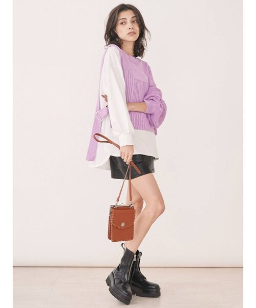 EVRIS（エヴリス）の「アシメレイヤードニットトップス（ニット/セーター・レディース・ブラック/ベージュ/パープル・FREE）」の8枚目の写真