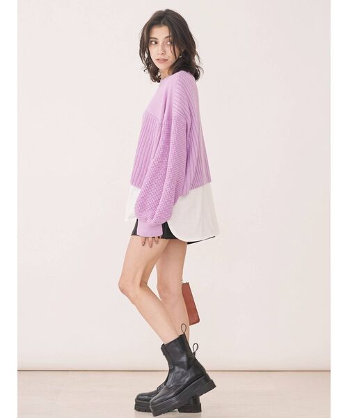 EVRIS（エヴリス）の「アシメレイヤードニットトップス（ニット/セーター・レディース・ブラック/ベージュ/パープル・FREE）」の9枚目の写真