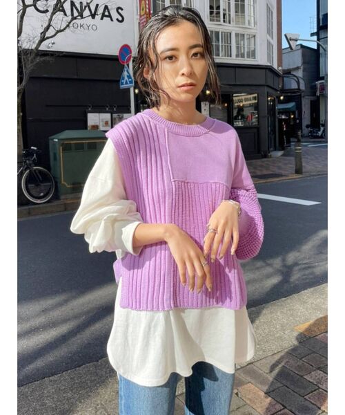 EVRIS（エヴリス）の「アシメレイヤードニットトップス（ニット/セーター・レディース・ブラック/ベージュ/パープル・FREE）」の10枚目の写真