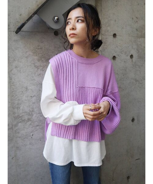 EVRIS（エヴリス）の「アシメレイヤードニットトップス（ニット/セーター・レディース・ブラック/ベージュ/パープル・FREE）」の11枚目の写真