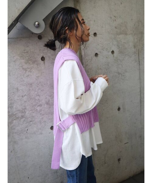 EVRIS（エヴリス）の「アシメレイヤードニットトップス（ニット/セーター・レディース・ブラック/ベージュ/パープル・FREE）」の13枚目の写真