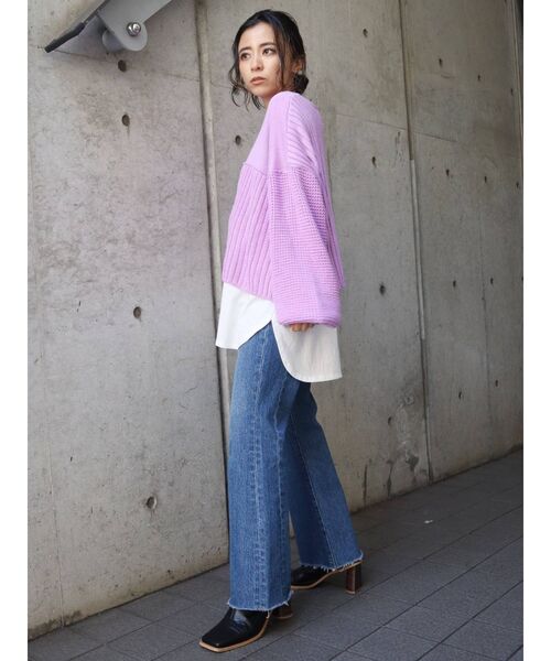 EVRIS（エヴリス）の「アシメレイヤードニットトップス（ニット/セーター・レディース・ブラック/ベージュ/パープル・FREE）」の14枚目の写真