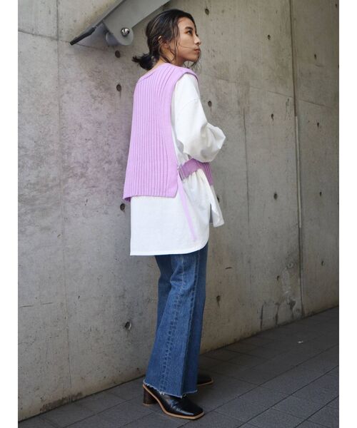 EVRIS（エヴリス）の「アシメレイヤードニットトップス（ニット/セーター・レディース・ブラック/ベージュ/パープル・FREE）」の16枚目の写真