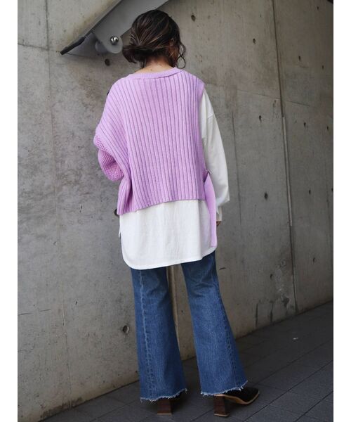 EVRIS（エヴリス）の「アシメレイヤードニットトップス（ニット/セーター・レディース・ブラック/ベージュ/パープル・FREE）」の17枚目の写真