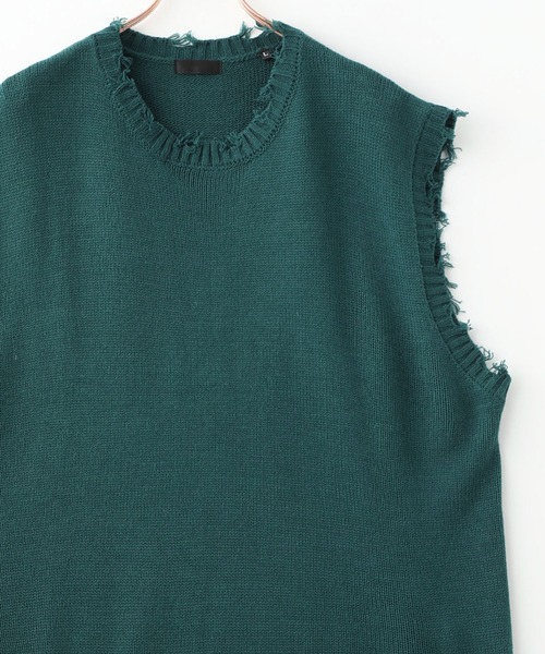 ADPOSION(アドポーション)の「ビッグシルエット ダメージニットベスト(ベスト・メンズ・アイボリー/チャコールグレー/グリーン/サックスブルー・MEDIUM/LARGE/X-LARGE)」の1枚目の写真