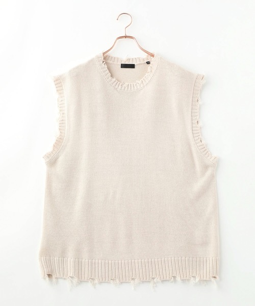 ADPOSION(アドポーション)の「ビッグシルエット ダメージニットベスト(ベスト・メンズ・アイボリー/チャコールグレー/グリーン/サックスブルー・MEDIUM/LARGE/X-LARGE)」の12枚目の写真