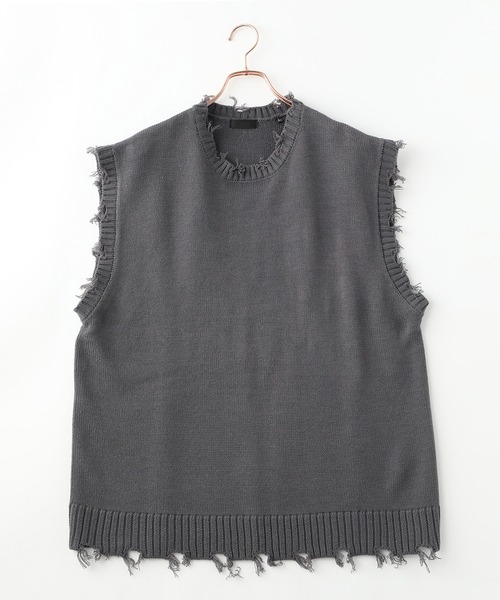 ADPOSION(アドポーション)の「ビッグシルエット ダメージニットベスト(ベスト・メンズ・アイボリー/チャコールグレー/グリーン/サックスブルー・MEDIUM/LARGE/X-LARGE)」の14枚目の写真