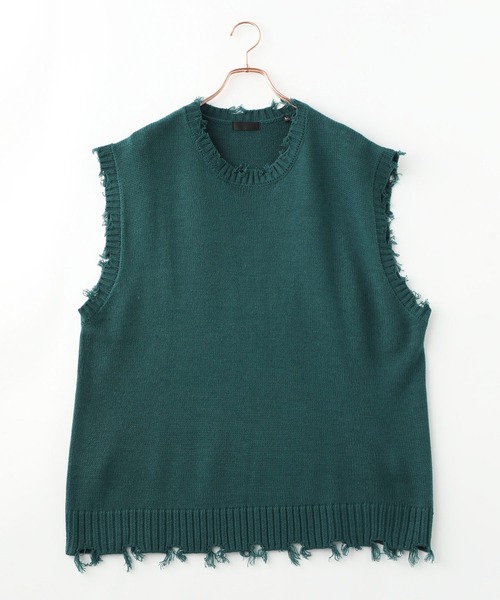 ADPOSION(アドポーション)の「ビッグシルエット ダメージニットベスト(ベスト・メンズ・アイボリー/チャコールグレー/グリーン/サックスブルー・MEDIUM/LARGE/X-LARGE)」の11枚目の写真