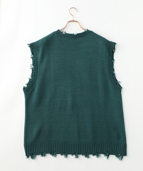 ADPOSION(アドポーション)の「ビッグシルエット ダメージニットベスト(ベスト・メンズ・アイボリー/チャコールグレー/グリーン/サックスブルー・MEDIUM/LARGE/X-LARGE)」の6枚目の写真