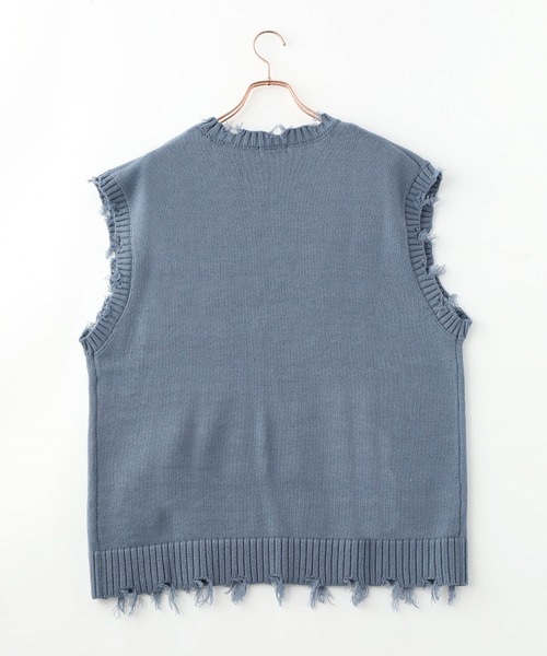 ADPOSION(アドポーション)の「ビッグシルエット ダメージニットベスト(ベスト・メンズ・アイボリー/チャコールグレー/グリーン/サックスブルー・MEDIUM/LARGE/X-LARGE)」の9枚目の写真