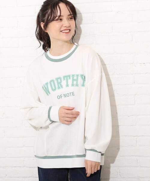 Cutie Blonde（キューティーブロンド）の「◆【S-L】配色リブプルオーバー（スウェット・レディース・グレー/オフホワイト/グリーン・01/02/03）」の2枚目の写真