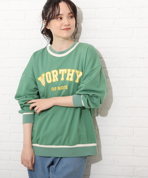 Cutie Blonde（キューティーブロンド）の「◆【S-L】配色リブプルオーバー（スウェット・レディース・グレー/オフホワイト/グリーン・01/02/03）」の3枚目の写真