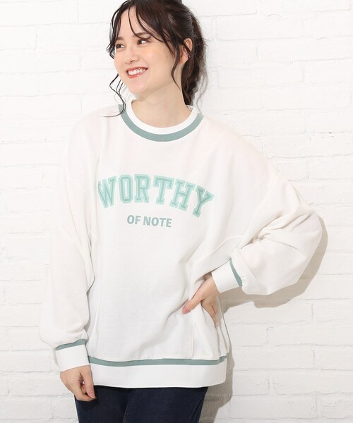 Cutie Blonde（キューティーブロンド）の「◆【S-L】配色リブプルオーバー（スウェット・レディース・グレー/オフホワイト/グリーン・01/02/03）」の4枚目の写真