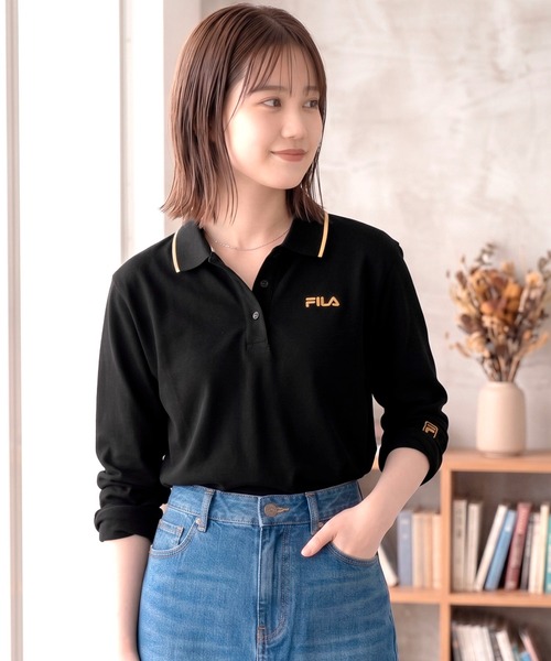 FILA(フィラ)の「FILA/フィラ ポロシャツ 長袖 綿100% 鹿の子 筆記体ロゴ刺繍 衿ライン(ポロシャツ・メンズ・ホワイト/ブラック/ダークグリーン/ネイビー/ホワイト系1/ブラック系1/ネイビー系1・LL/S/M/L/5L/4L)」の4枚目の写真