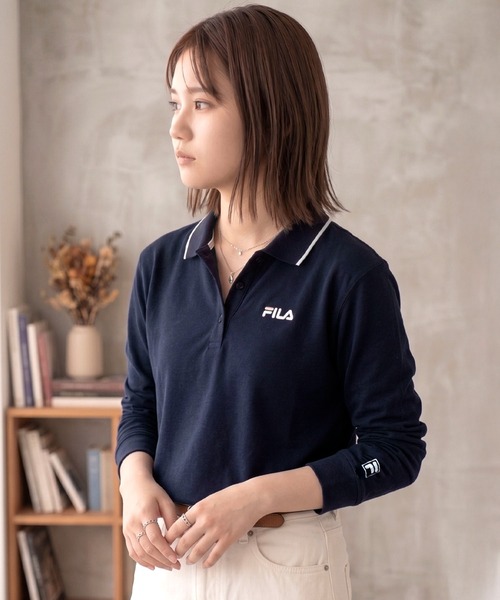 FILA(フィラ)の「FILA/フィラ ポロシャツ 長袖 綿100% 鹿の子 筆記体ロゴ刺繍 衿ライン(ポロシャツ・メンズ・ホワイト/ブラック/ダークグリーン/ネイビー/ホワイト系1/ブラック系1/ネイビー系1・LL/S/M/L/5L/4L)」の7枚目の写真