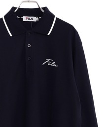 FILA/フィラ ポロシャツ 長袖 綿100% 鹿の子 筆記体ロゴ刺繍 衿ライン