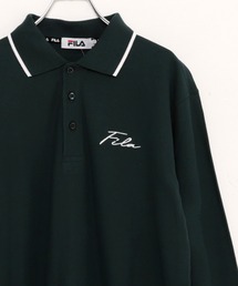 FILA/フィラ ポロシャツ 長袖 綿100% 鹿の子 筆記体ロゴ刺繍 衿ライン