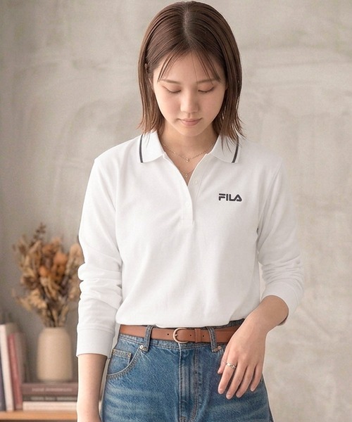 FILA(フィラ)の「FILA/フィラ ポロシャツ 長袖 綿100% 鹿の子 筆記体ロゴ刺繍 衿ライン(ポロシャツ・メンズ・ホワイト/ブラック/ダークグリーン/ネイビー/ホワイト系1/ブラック系1/ネイビー系1・LL/S/M/L/5L/4L)」の8枚目の写真