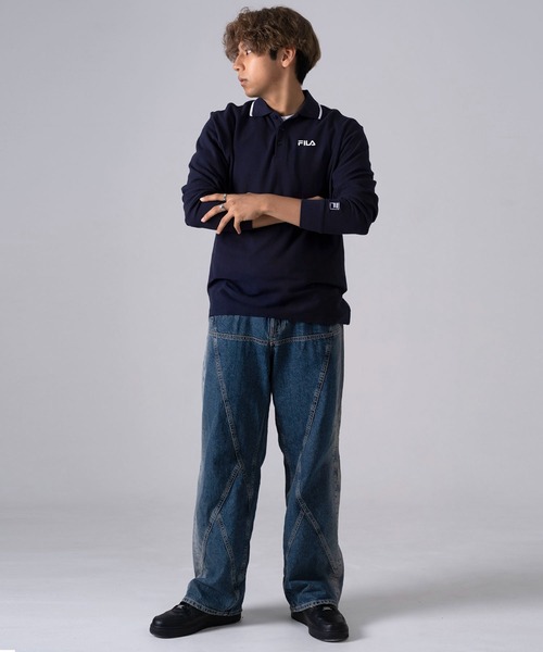 FILA(フィラ)の「FILA/フィラ ポロシャツ 長袖 綿100% 鹿の子 筆記体ロゴ刺繍 衿ライン(ポロシャツ・メンズ・ホワイト/ブラック/ダークグリーン/ネイビー/ホワイト系1/ブラック系1/ネイビー系1・LL/S/M/L/5L/4L)」の13枚目の写真